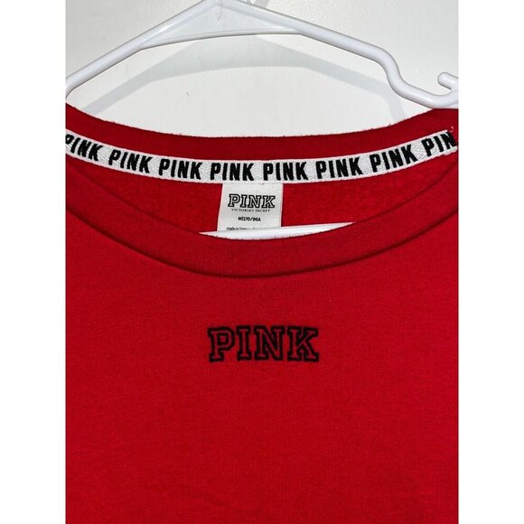 Pink Victorias Secret Red White Colorblock Long Sleeve Crewneck Women's Sweatshi - Picture 3 of 6